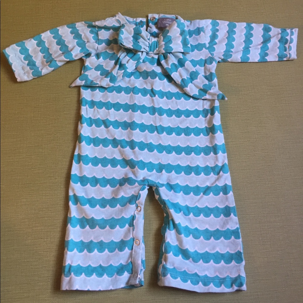 Organic cotton Waves Bow Romper 3-6 Blue Aqua